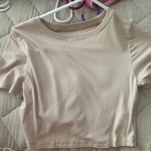 Beige Ribbed Women's Top and Black cropped top
